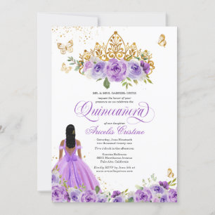 Quinceñera Butterfly & Lila Aquarellfarben Blume  Einladung
