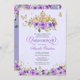 Quinceñera Butterfly & Lila Aquarellfarben Blume Einladung