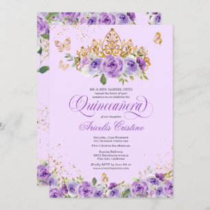 Quinceñera Butterfly & Lila Aquarellfarben Blume  Einladung
