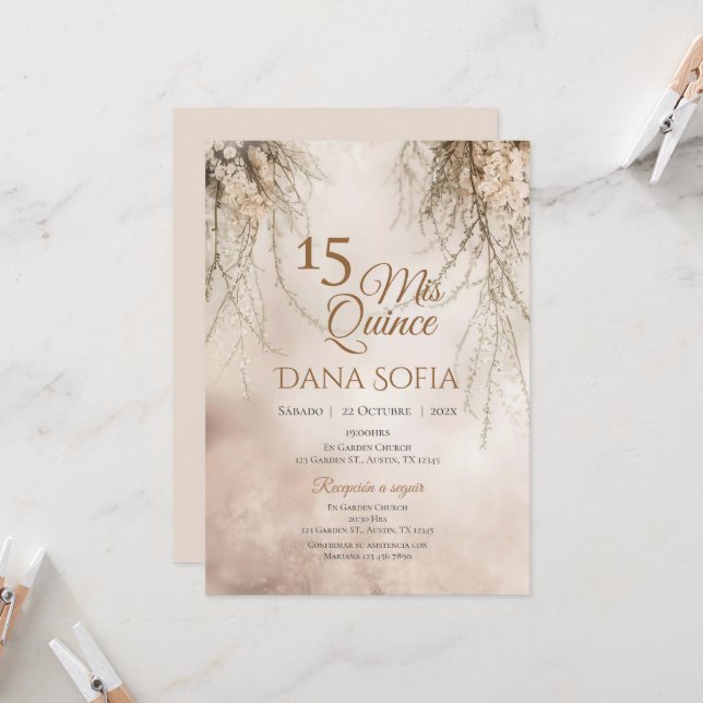 Quincenera-Einladung auf Spanisch Boho Einladung (Vorderseite/Rückseite Beispiel)