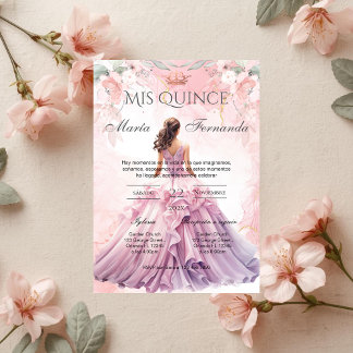 Quinceñera-Einladung auf Spanisch Rosa Blumen Einladung