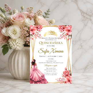 Quincenera-Einladung auf Spanisch Rosa Blumen Einladung