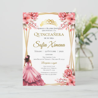 Quincenera-Einladung auf Spanisch Rosa Blumen Einladung