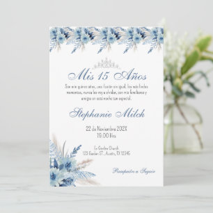 Quincenera Einladung in Spanisch Blauer Flora