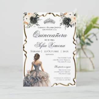 Quincenera-Einladung mit schwarzen Blumen Einladung