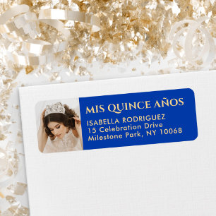 Quinceñera Foto Royal Blue & Gold Rücksendeadresse