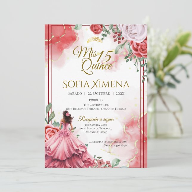 Quincenera Invitation in Spanish Boho Einladung (Stehend Vorderseite)
