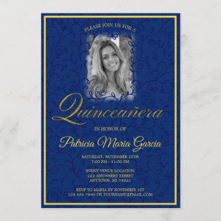 Quinceñera Königliche Blumenweine mit Foto Einladung
