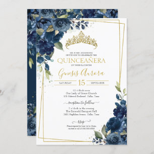 Quinceñera Navy Blue Elegante Wasserfarben Einladung
