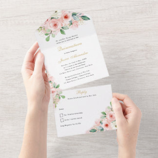 Quinceñera Pink und Gold Blume All In One Einladung