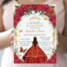 Quinceñera Princess Rote Rosen Bloral Vintag Gold