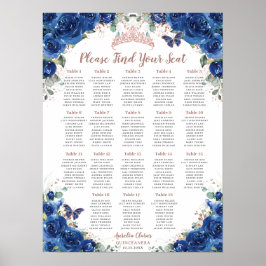 Quinceñera Royal Blue Floral Rose Gold Sitzplätze Poster