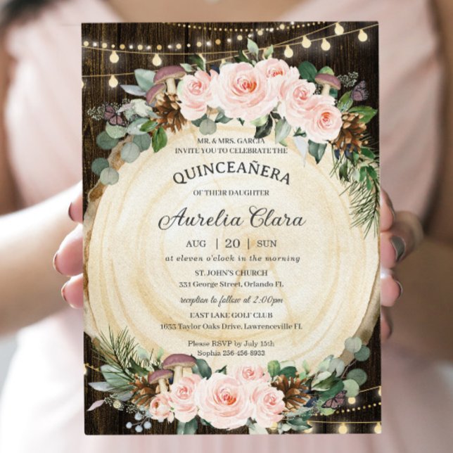 Quinceñera Rustikaler Blütenwald verzaubert Einladung (Von Creator hochgeladen)
