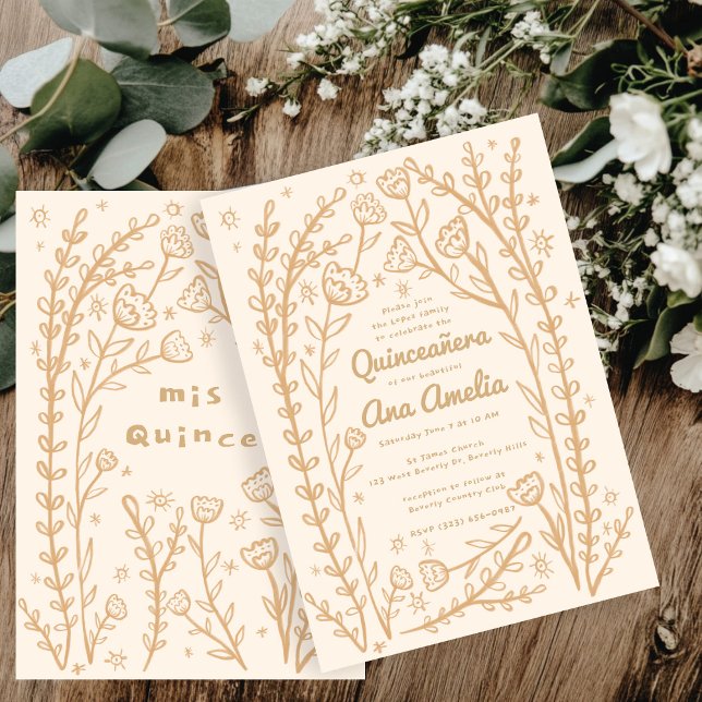 Quineañera 15. BDay Whimsical Floral Vines Custom Einladung (Quineañera 15th BDay Whimsical Floral Vines Custom Invitation
)