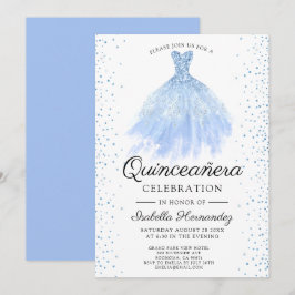 Quineanera Blue Glitzer Gown Party Einladung