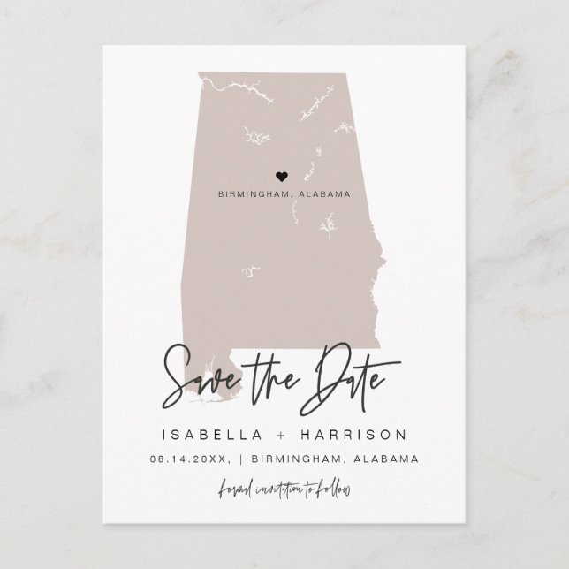 QUINN- Alabama Save the Date (bewegliches Herz) Postkarte (Vorderseite)