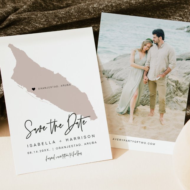 Quinn Blush Pink Aruba Map Foto Save the Date Einladung (Von Creator hochgeladen)