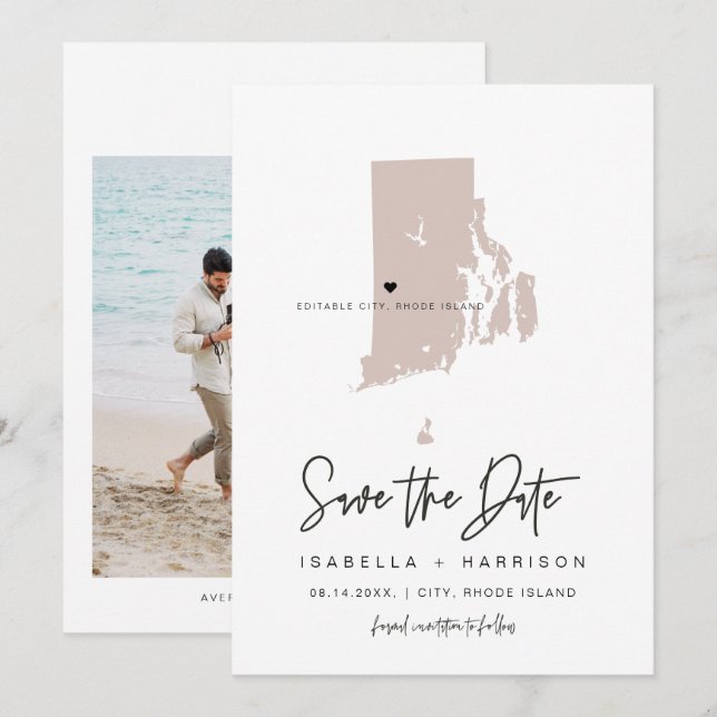 QUINN Blush Rhode Island Gepäckmarke Save the Date Einladung (Vorne/Hinten)