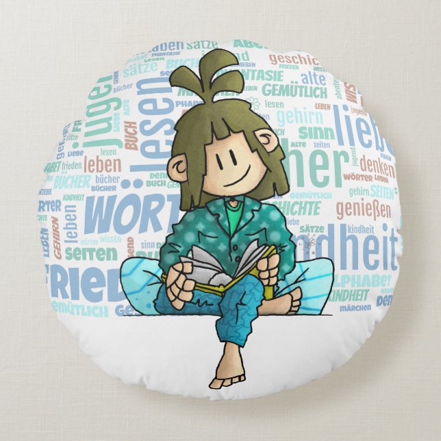 Quinn - Buch lesen Rundes Kissen (Vorderseite)