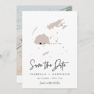 QUINN FIJI Blush Pink Map Foto Save the Date Einladung