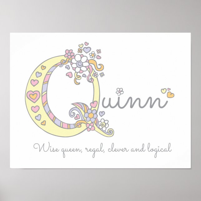 Quinn Monogram Art Girls Name und Bedeutung Poster (Vorne)
