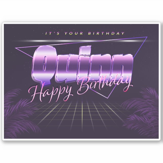 Quinn Name Vorname lila retro Sticker Geburtstag (Vorderseite)