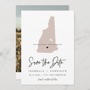 QUINN NEW HAMPSHIRE Blush Map Foto Save the Date Einladung