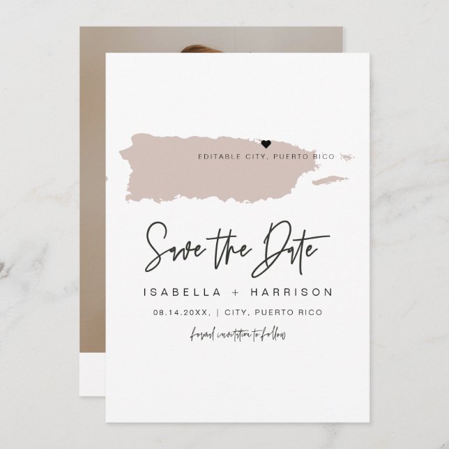QUINN Puerto Rico Rosa Karte Save the Date (Vorne/Hinten)
