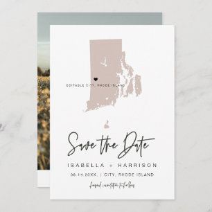 QUINN RHODE ISLAND Blush Map Foto Save the Date Einladung
