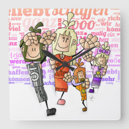 Quinn, Rona, Tida & Ugo - Geschwister / Quadratische Wanduhr