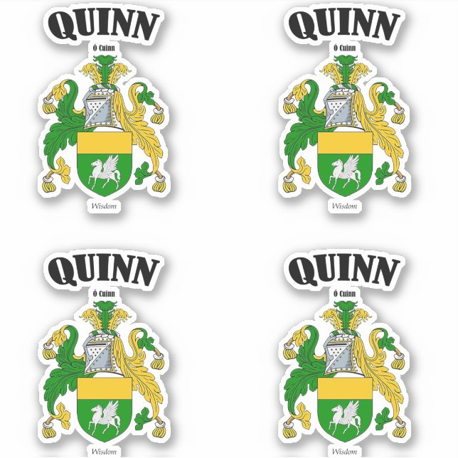 Quinn Wappen Irish Translation & Meaning (x4) Aufkleber (Vorderseite)