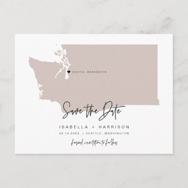 QUINN - Washington Map Save the Date bewegliches H Postkarte (Vorderseite)