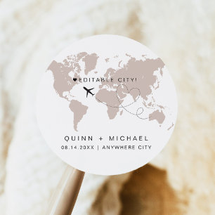 QUINN World Map Reiseziel Save the Date Runder Aufkleber