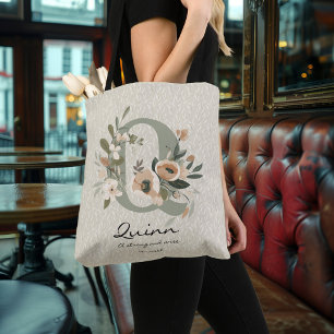 Quinns Stärke und Weisheit - Boho Floral Monogramm Tragetaschen Mit Langen Trägern