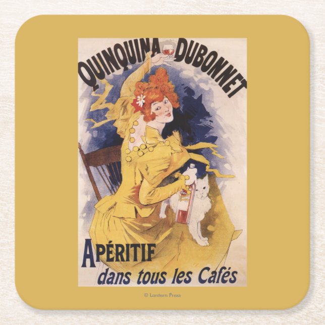 Quinquina Dubonnet Aperitif-förderndes Plakat Rechteckiger Pappuntersetzer (Vorderseite)
