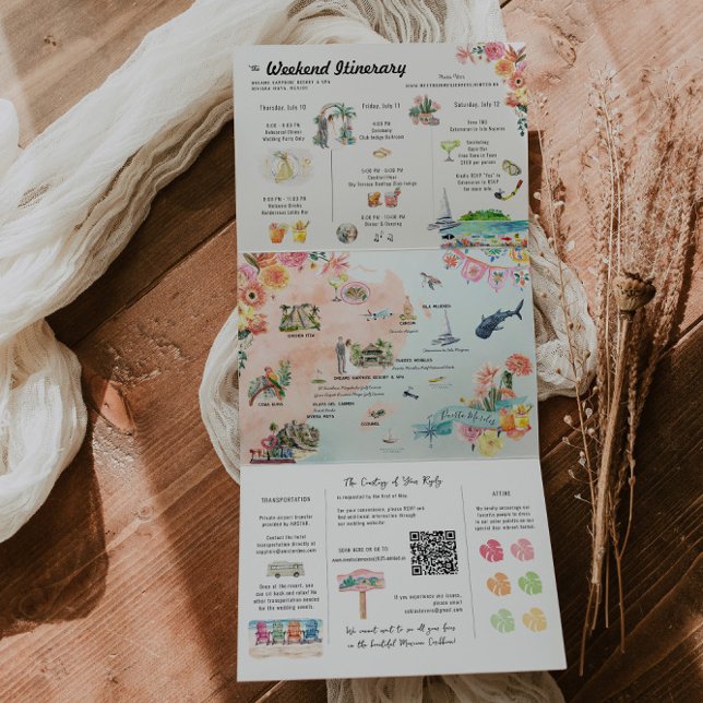 Quintana Roo | Mexiko Itineraler Plan Dreifach Gefaltete Einladung (Von Creator hochgeladen)