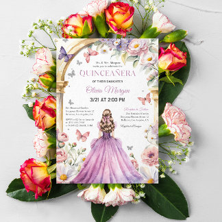 Quintencera Glam Lila Dress Birthday Party Dankeskarte