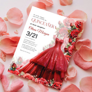 Quintencera Glam Red Dress Party Einladung
