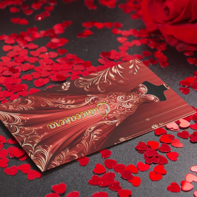 Quintencera Glam Rotes Kleid Geburtstagsparty Einl Dankeskarte (Von Creator hochgeladen)