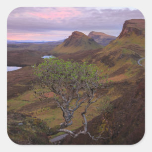 Quiraing Sonnenaufganglandschaft auf Skye Quadratischer Aufkleber