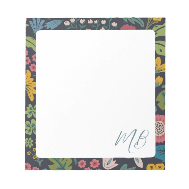 Quirky Abstract Floral Pattern Monogram Notizblock (Vorderseite)