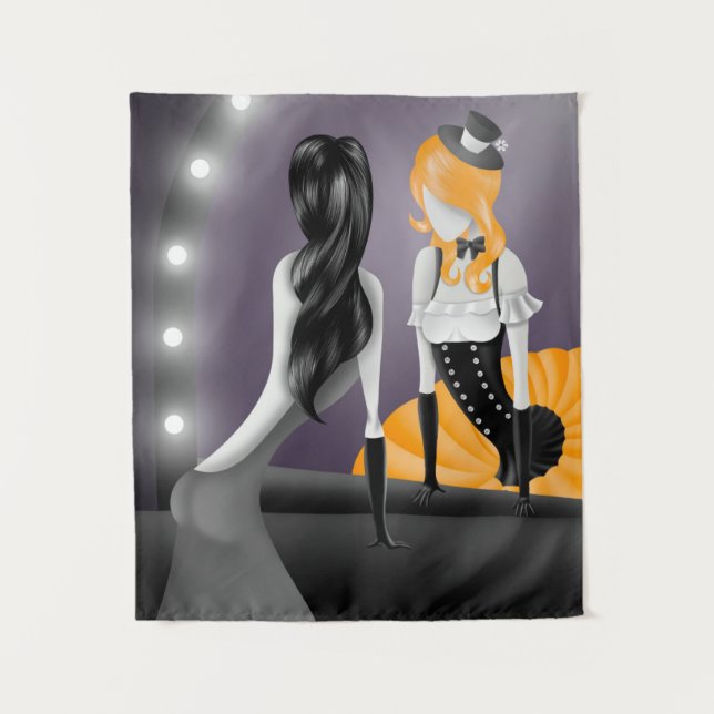 Quirky Ballerina & Dancer Reflexion Gelb Wandteppich (Vorderseite)