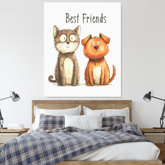 Quirky "Best Friends" Kunst, Dichtung und Musik Leinwanddruck (Insitu (Schlafzimmer))