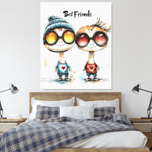 Quirky "Best Friends" Kunst, Dichtung und Musik Leinwanddruck (Insitu (Schlafzimmer))