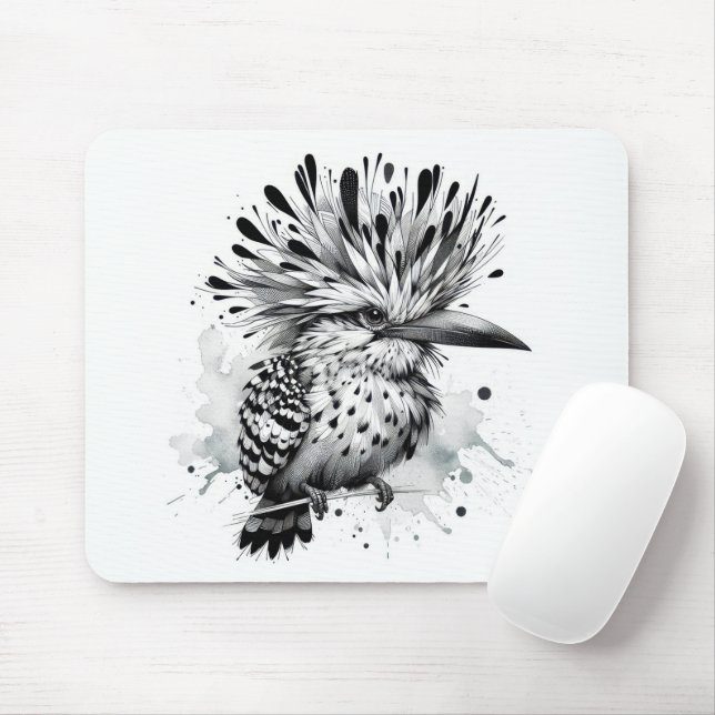 Quirky Bird Ink Sketch Mousepad (Mit Mouse)