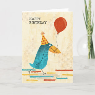 Quirky Bird mit Party Hat und Balloon Birthday Dankeskarte