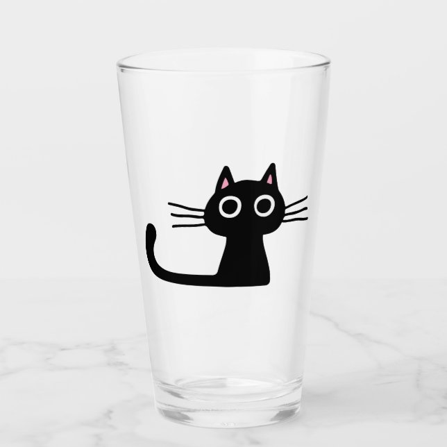 Quirky Black Kitty Cat | Fun Feline Beverage Glass Glas (Vorderseite)