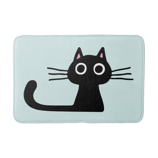 Quirky Black Kitty Cat mit langen Whiskys Badematte (Vorderseite)