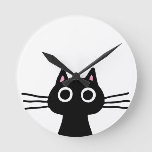 Quirky Black Kitty Cat mit Long Whiskers Runde Wanduhr