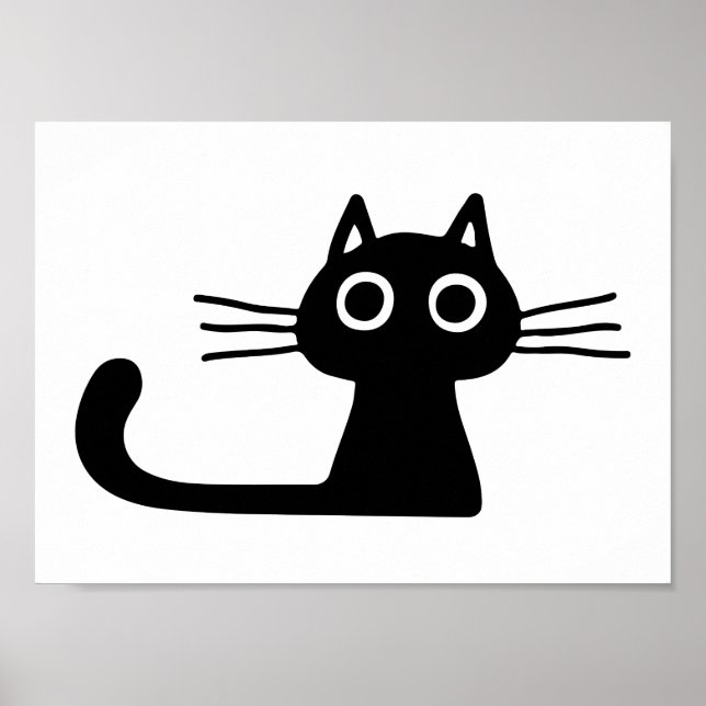 Quirky Black Kitty Cat | Weiß und Schwarz Poster (Vorne)